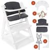 hauck Seggiolone Pappa Alpha Plus con Vassoio per Giochi in Legno, Cuscino - Seggiolone Evolutivo Legno dai 6 mesi - Bianco, Grigio scuro