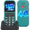 CHAKEYAKE 4G Telefono Cellulare per Anziani con Tasti Grandi | USB Tipo C Ricarica Rapida | 1800mAh Batteria | Volume Alto| Funzione SOS | Base di Ricarica | Chiamata Rapida | Sveglia | Facile da Usare | Verde