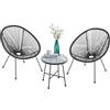 Juskys Set di mobili da balcone Ostana 3 pezzi - Tavolo e 2 poltrone - Elegante gruppo di seduta per balcone, terrazza e giardino - Set di mobili da giardino per balcone Nero