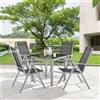 Juskys Set da giardino in alluminio Milano 4+1-4 sedie con schienale alto regolabili e pieghevoli con tavolo - set di mobili da giardino 5 pezzi resistenti alle intemperie - Argento
