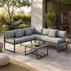 Juskys set di mobili St. Tropez - Per 4 persone - Tavolo, divano angolare e cuscini - Per balcone e giardino - Legno e grigio