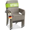 Juskys Sedie da giardino in polyrattan Yoro set da 6 con braccioli e schienale - 6 sedie impilabili - sedia in rattan per giardino - sedia impilabile grigio melange