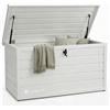 Juskys Scatola di stoccaggio in metallo Limani 380 litri - contenitore da esterno impermeabile e chiudibile a chiave - box da giardino per cuscini, Bianca