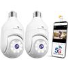 SYMYNELEC 5GHz/2.4GHz Telecamera Lampadina WiFi Esterno, 2K 4MP Videocamera Sorveglianza Senza Fili con Allarme Sonoro e Luminoso, Visione Notturna a Colori, Audio Bidirezionale, 2PCS
