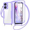 FERLAN Cover per Xiaomi Redmi 13C 5G con Cordino, 360 Gradi Antiurto Custodia con Protezione Schermo Integrata Trasparente Rugged TPU Bumper Doppia Protettiva Cover per Xiaomi Redmi 13C 5G -Viola