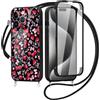 Saqmkil 360 Gradi Full Body Cover per iPhone 13 Pro 6,1 con Cordino, Aesthetic Disegni Motivo Trasparente Custodia, PC Bumper Protettiva Case con Laccio Tracolla per iPhone 13 Pro, Papillon 01