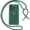 Oelrstfe Cover per Xiaomi Redmi Note 14 4G con Cordino,Custodia Silicone Morbido Sottile con Motivo Cuore e Collana Laccio Tracolla,Antiurto Antigraffio Corda Collo Regolabile Protettiva Case,Verde