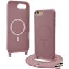 Bigcousin Magnetica Cover con Cordino per iPhone 8 / iPhone SE 2020/2022,[Compatibile con MagSafe], Cover in Silicone, Regolabile Cordino da Collo Nylon Catena Collana Tracolla,Rosa Gold
