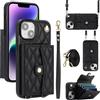 Generic Custodia a portafoglio per iPhone 14 con 4 carte di credito, custodia a tracolla in pelle con blocco RFID, con fibbia magnetica, cavalletto e cinturino da polso, antiurto, per uomo/donna (nero)