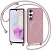 AOMYKE Magnetica Cover per Samsung Galaxy A35 con Cordino, [Compatibile con MagSafe] Custodia con Laccio Collana Tracolla Collo Liquido Silicone Antiurto TPU Antiurto Case - Rosa