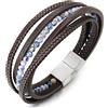 COOLSTEELANDBEYOND Pietre Perlina Catena Intrecciato Cuoio Fascia Polso Braccialetto, Pelle Bracciali, Chiusura Magnetica