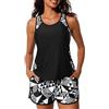 Yutdeng Costume da Bagno a Due Pezzi Tankini Donna Mare Blouson Top da Bagno Push Up e Pantaloncini a Vita Alta con Coulisse Tasche retrò Fiore Stampa Costumi da Mare Spiaggia Piscina