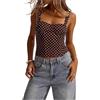 Kfsghdnz Canotta da donna con stampa a pois senza maniche con spalline larghe corsetto con scollo a cuore slim fit aderente camicia streetwear, Marrone scuro a, L