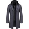 KUDMOL Cappotto da uomo in lana con cappuccio rimovibile e caldo, lungo trench, per l'inverno, capanna parka da uomo, slim fit