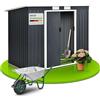 Juskys Casetta per attrezzi in metallo M 4 m³ con tetto a uno spiovente, porta scorrevole e fondamenta - 213 × 130 × 173 cm - antracite - Capanno per attrezzi in acciaio Casetta da giardino