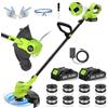 VOERJIA 21V Tagliabordi elettrico a batteria con schermo LCD, ruote (30 cm), alimentazione automatica del filo, 8 bobine incluse, testina regolabile e multifunzionale (Linea Pro Giardino)