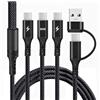 Unillous Cavo Multiplo USB C 5 in 1 60W, Cavo Ricarica Multiplo USB-A/USB-C a 3 Type-C con Ricarica Rapida e Trasferimento Dati 480 Mbps, Cavo Multi USB per Phone 17/16/15, Samsung Galaxy, Xiaomi, Tablet 1,2 m