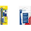 Staedtler Office Set, kit di strumenti di cancelleria essenziali per l'ufficio: 3 matite, 2 penne a sfera & Mars Plastic 526 53 Gomma, Bianco, 11 x 6.6 x 1.5 cm, Confezione Da Tre
