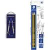 STAEDTLER compasso professionale leggero e regolabile, dotato di adattatore universale e mine di ricambio, ideale per il disegno tecnico, 553 01 & BK2D Matite 2H, 2 pezzi