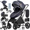 Veitoalioy PU Pelle Passeggino 3 in 1 Trio Neonati, Passeggini Per Neonato, Carrozzino multifunzione, Passeggino Pieghevole (V6 Blue)