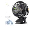 Vulaop Ventilatore con clip a doppia testa, girevole a 360°, USB, con 5 velocità, silenzioso, a batteria, con luce notturna, per tavolo/passeggino/ufficio (B - nero)