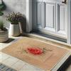 Generic Elegante zerbino floreale con rose rosse, per decorazione della casa primaverile, antiscivolo, per interni ed esterni, facile da pulire, assorbe la polvere, 73 x 43 cm