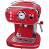 EMPOTEC Macchina Caffè Espresso Vintage Retrò 2in1 Cialde/Macinato 1 o 2 Tazze Funzione Cappuccino Montalatte Ripiano Scaldatazze Autospegnimento 15Bar Vassoio Antigoccia Serbatoio 1,2Lt (rosso)
