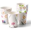 BIOZOYG Bicchieri di carta 100 pezzi stampati 'Fiori' 200ml/8oz, Ø 80mm Bianchi - Rivestiti - Bicchieri da caffè usa e getta - Bicchieri di carta colorati - Ecologici - Eleganti per eventi e feste