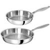 TeCuisine - Set di 2 padelle in acciaio inox 18/10 triply - 20 cm - 26 cm - senza rivestimento - senza PFAS, PFOA, PTFE - Compatibile con tutti i fornelli a induzione - Manico rivettato freddo