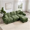 NuvlaGu Divano angolare a forma di L, a 3 posti, in ciniglia, con pouf mobile, moderno divano imbottito con design trapuntato, cuscino spesso, morbido divano con 2 cuscini decorativi, divano per