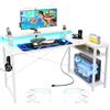 iSunirm Scrivania da Gaming a Forma di L con Luce LED e Prese, Scrivania per Computer con Ripiani, Scrivania ad Angolo Reversibile con Supporto per Monitor per Studio, 120x70cm