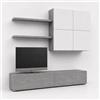 MEGAOFFERTE.IT Parete Attrezzata Mobile Soggiorno Moderno Con Base TV 2 Ante Pensile 4 Ante E 2 Mensole Design Contemporaneo In Melaminico Facile Da Pulire 200 X 194 X 40 Cm Bianco E Grigio Cemento