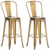 CLP Set 2 Sgabelli Con Schienale Aiden In Metallo I Coppia Sedie Sgabelli Cucina Industriali Con Poggiapiedi Alt 77CM, Colore:oro