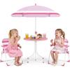 COSTWAY Set Tavolo e Sedie da Giardino per Bambini con Ombrellone (Rosso)