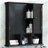 UYIHOME Armadietto da bagno sospeso, armadietto da bagno sospeso, armadietto per medicinali, armadietto a due ante in legno, con ripiani regolabili e scomparti aperti, 13 x 56 x 58 cm, nero