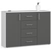 AKORD Comodino K45 110 cm | con 2 ante e 4 cassetti | Armadio | per il soggiorno | per la camera da letto | L110 x A80 x P35 cm | Peso 48,00 kg | Bianco/Grigio Grafite