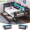 Brinlawb Letto Singolo 90x200 cm con Prese, Scrivania, 2 Cassetti, LED, Reversibile
