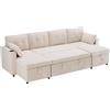 Azkoeesy Divano Angolare L Form a 3 Posti con Letto Estraibile 220 cm, Chaise Longue Reversibile con Contenitore, 2 Cuscini e Tasche Laterali, Rivestimento in Lino (Beige - U)
