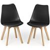 Xbro Set di 2 Sedia Sala da Pranzo Scandinava Imbottita Confortevole, Cucina Soggiorno Ufficio Moderno Piedi Legno Faggio 27mm, 40×47×80 cm (2, Nero)