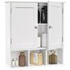 UYIHOME Armadietto sospeso da bagno, armadietto da bagno sospeso, armadietto per medicinali, armadietto a due ante in legno, con ripiani regolabili e scomparti aperti, 13 x 56 x 58 cm, bianco