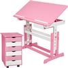 tectake® Scrivania con Cassettiera a Rotelle, 7 Cassetti, Piano in MDF | Altezza Regolabile 63-94 cm, Superficie Inclinabile, Spigoli Smussati, Listelli Ferma Fogli, Pulizia Panno Umido, Rosa