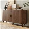 MSMOK Credenza con venature verticali, due ante scorrevoli, due cassetti, gambe in legno massello e armadio angolare arrotondato per il soggiorno.