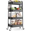 Urackify Carrello portaoggetti con ruote per varie applicazioni, carrello a 4 livelli con pannelli perforati aggiuntivi, vasche a mano e ganci per soggiorno, cucina, bagno, ufficio
