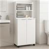 Shally Dogan Mobile Bagno Autoportante con 4 Ruote Piroettanti e Freno, Credenza Armadio Salvaspazio Multiuso, Organizer Bianco Mobiletto con 2 Ante e Ripiani, 75 x 36 x 172 cm
