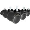 hjh OFFICE Confezione da 5 Ruote Sedie da Ufficio per Pavimenti Duri Non Frenate, 10 mm/50 mm, Plastica, Nero