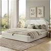 Autheria Letto imbottito 160 x 200 cm con rete a doghe e contenitore, testiera imbottita, tessuto bouclé Beige (materasso non incluso)