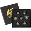 DND DADO Set di dadi in metallo, a tema occhio di drago, set di 7 dadi in metallo poliedrico, set per DND, regali di D&D, con confezione regalo, accessori per giochi da tavolo, colore rosso, nero argento