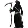 Superum Costume di Halloween da uomo - Set di 6 costumi da spaventoso Mietitore della morte per adulti con maschera, falce (123 cm) e catena metallica,costumi horror da fantasma,Mietitore carnevale e cosplay