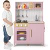 HOMASIS Cucina Giocattolo per Bambini con Luci e Suoni, Cucina Realistica in Legno con 3 Utensili, Rubinetto, Fornello, Microonde e Forno per Bambini da 3+ Anni (Rosa)