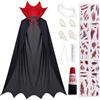 Tankermo Cappa da vampiro per bambini con colletto gotico, 120 cm Cappotto medievale da vampiro con 3 tipi di denti da vampiro, sangue finto e set di tatuaggi, costume da Dracula, ragazzo, ragazza, carnevale